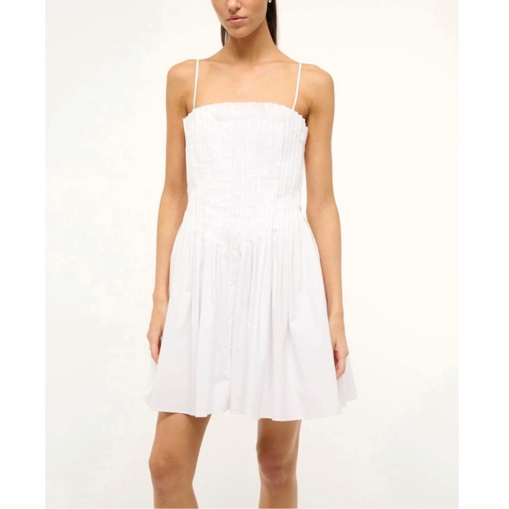 STAUD White Pleated Mini Dress